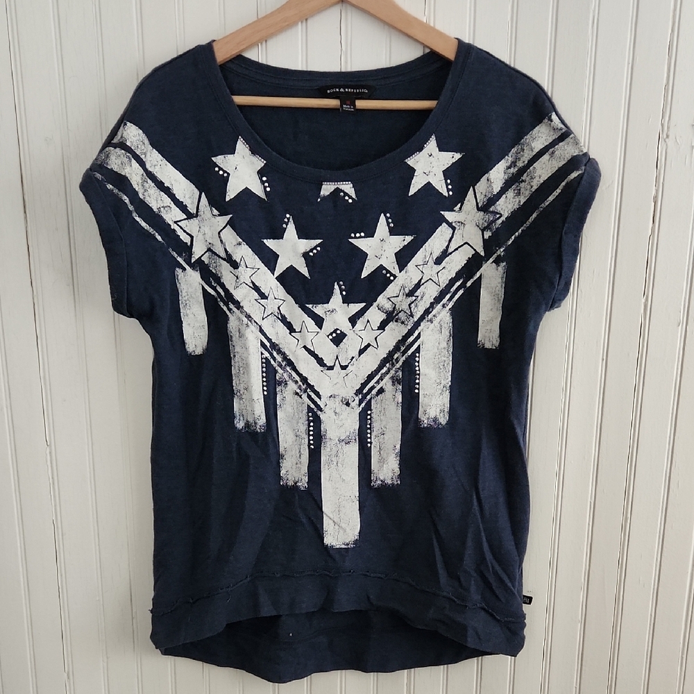 American Rag Dark Blue Star Pattern Tee